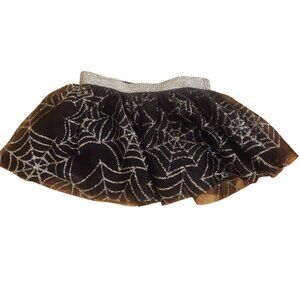 Baby Girl Size 12M Black Silver Glitter Spiderweb Tutu Skirt Halloween Dress-Up